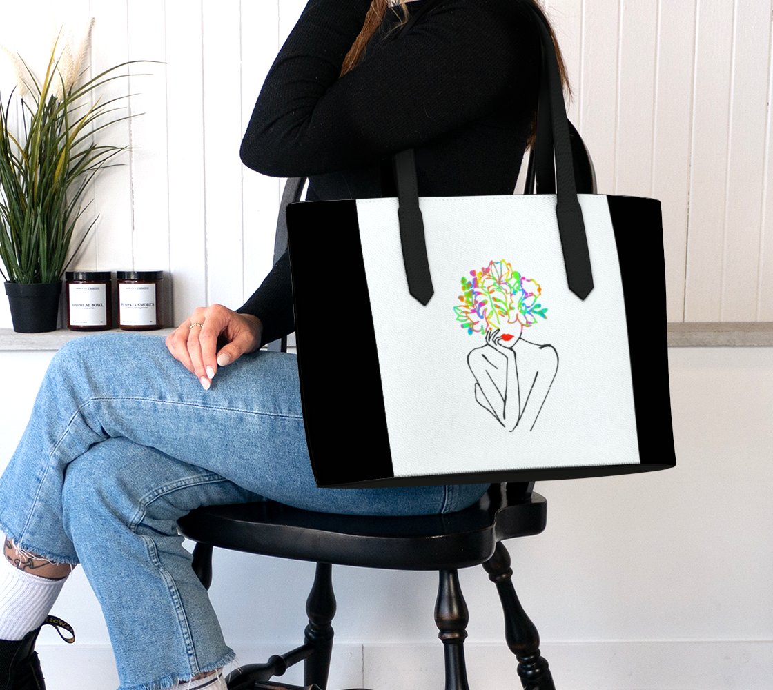 Vegan Leather Tote Bag - Fierce & Free - Wht
