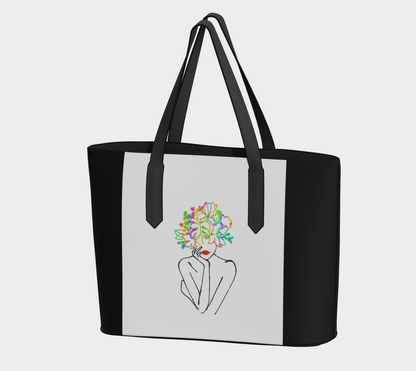 Vegan Leather Tote Bag - Fierce & Free - Wht