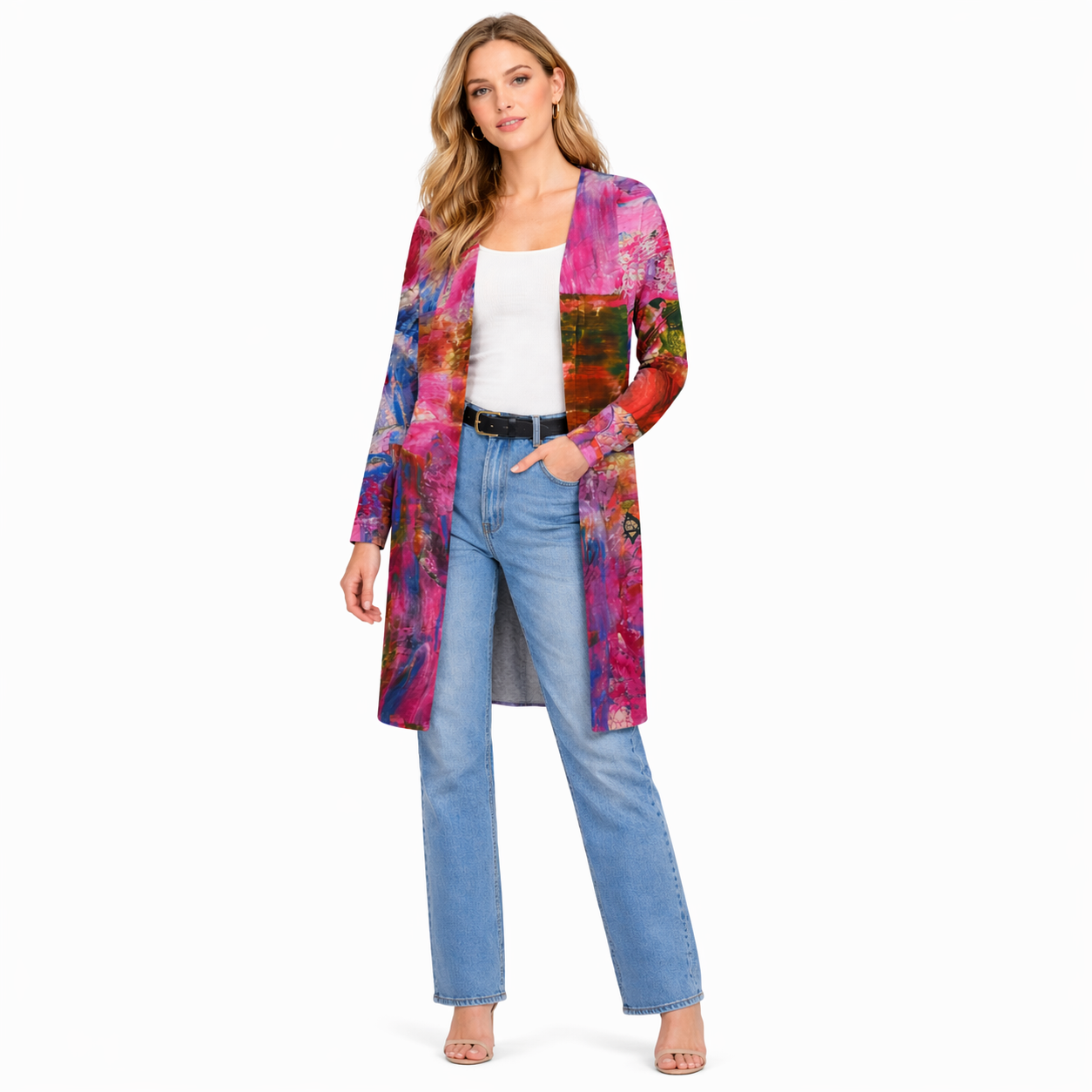 Alaina Duster Cardigan - Pink Abstract Fun