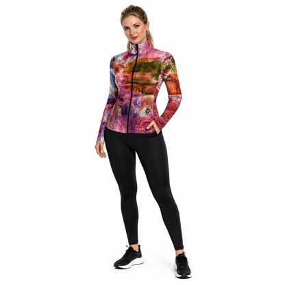 Pink Abstract Catherine Black Full Zip Top