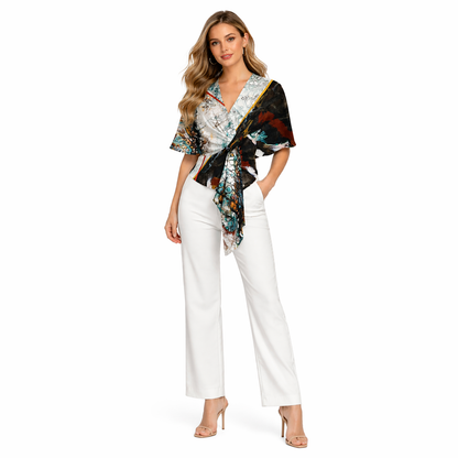 Karima Curved Wrap - Blue Black Flow