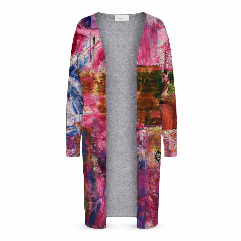 Alaina Duster Cardigan - Pink Abstract Fun