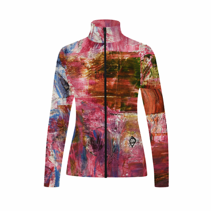Pink Abstract Catherine Black Full Zip Top