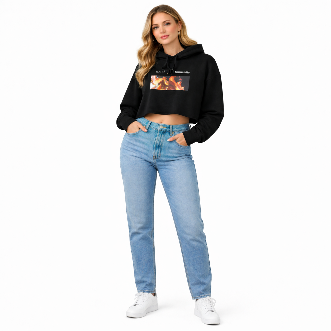 Women's Crop Hoodie - Original Art: Black Flow