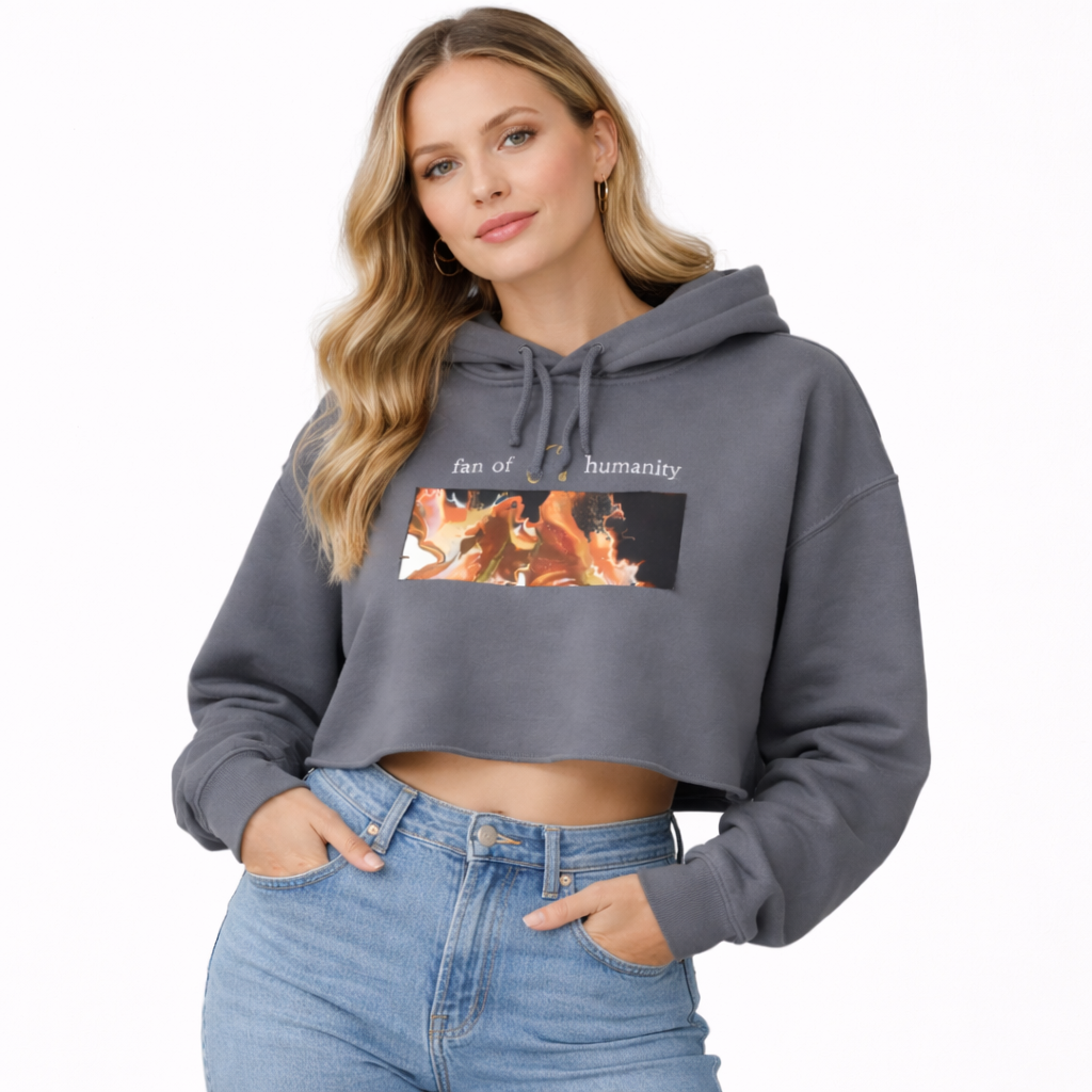 Women's Crop Hoodie - Original Art: Black Flow