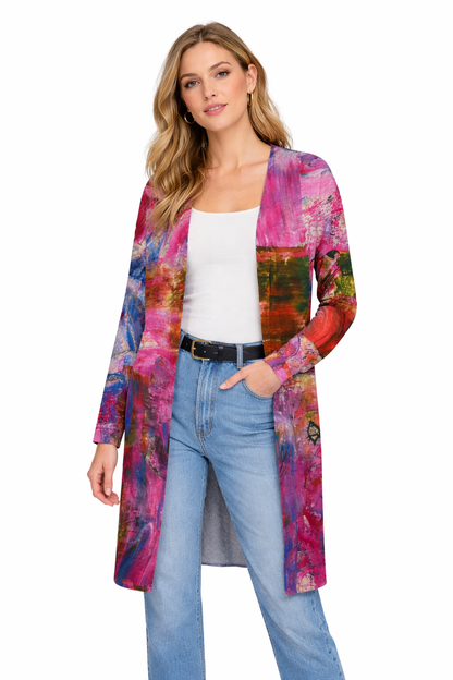 Alaina Duster Cardigan - Pink Abstract Fun