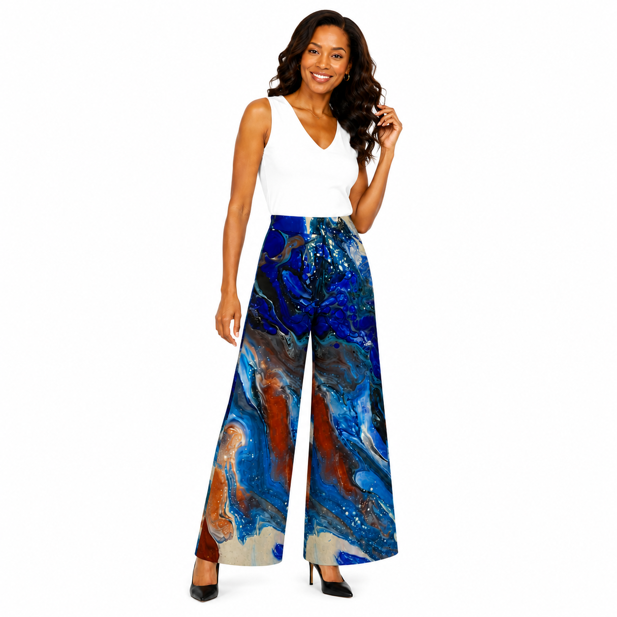 Alaina Palazzo PONTE Pants - Blueberry Waves