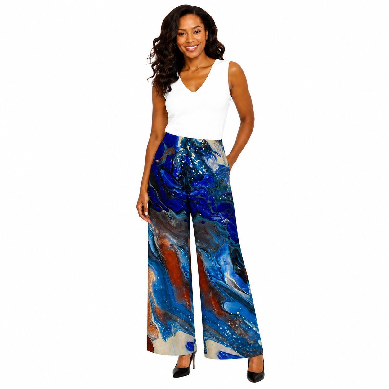 Alaina Palazzo PONTE Pants - Blueberry Waves