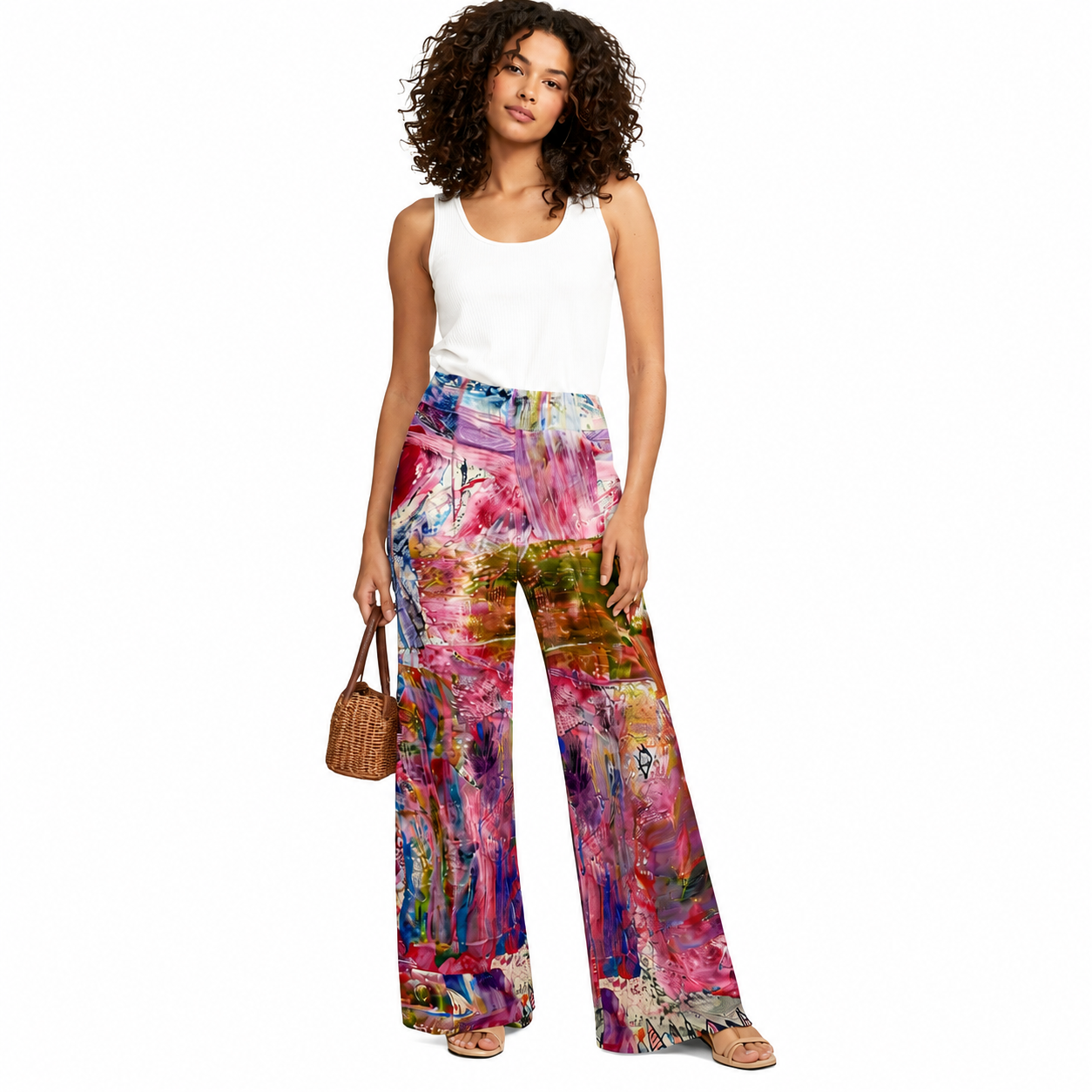 Alaina Palazzo PONTE Pants - Pink Abstract