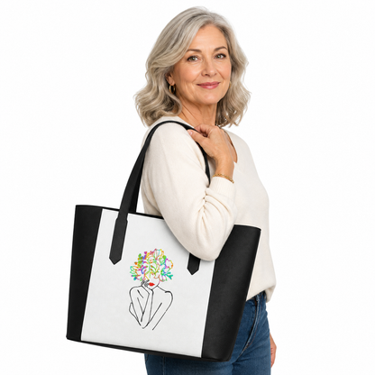 Vegan Leather Tote Bag - Fierce & Free - Wht