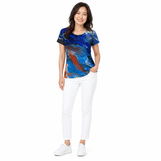 The V Neck Tee - Blueberry Waves