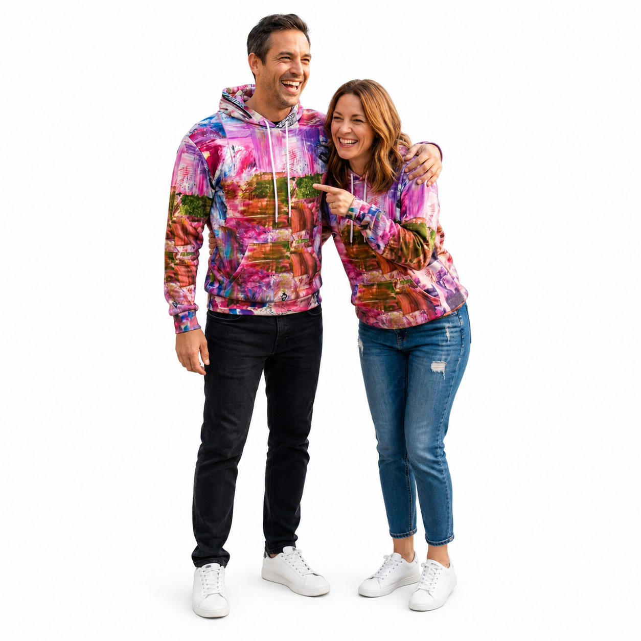 His & Hers Relaxed Cotton Hoodie - Abstract Fun