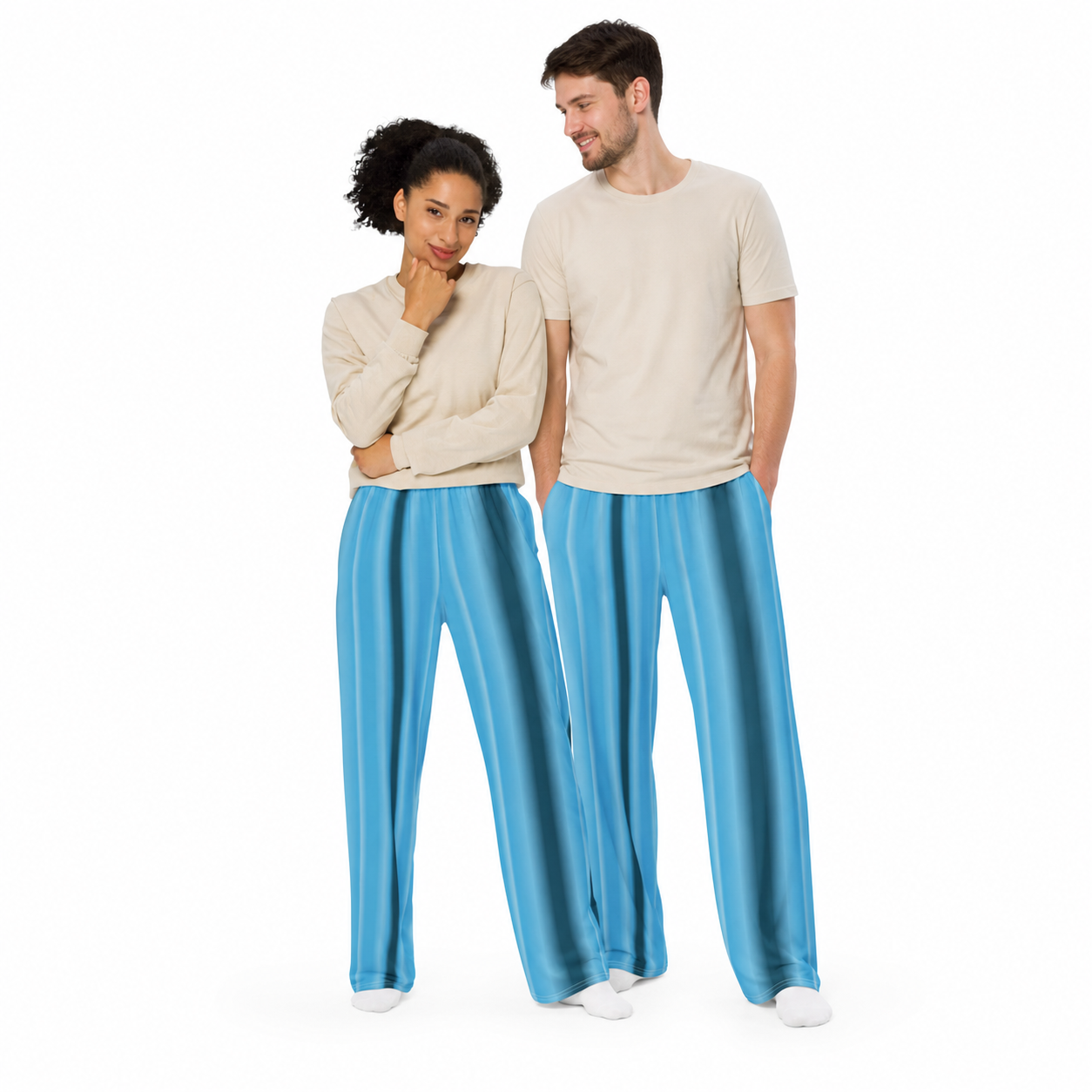 Unisex Wide-leg Comfy Pants - Blue Gradient