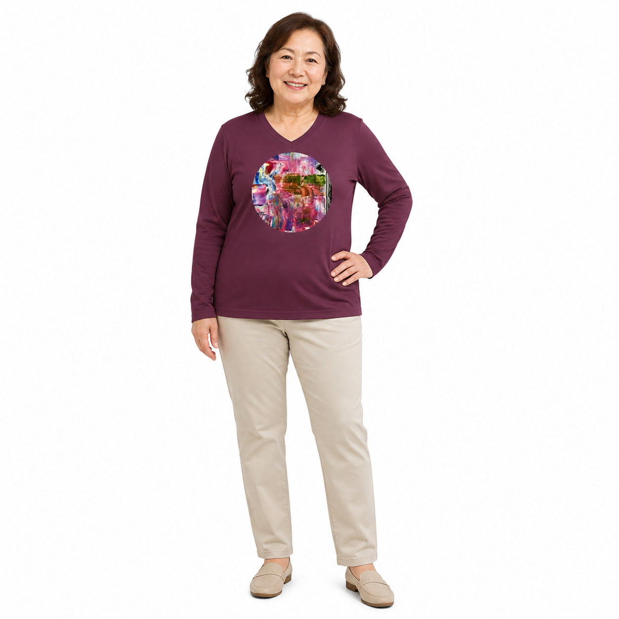 Women's Zone Performance Long-Sleeve V- Neck Shirt - Abstract Fun