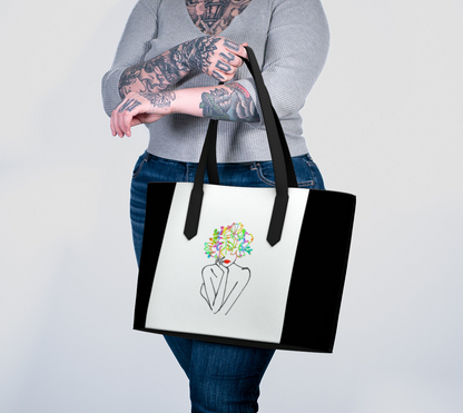 Vegan Leather Tote Bag - Fierce & Free - Wht